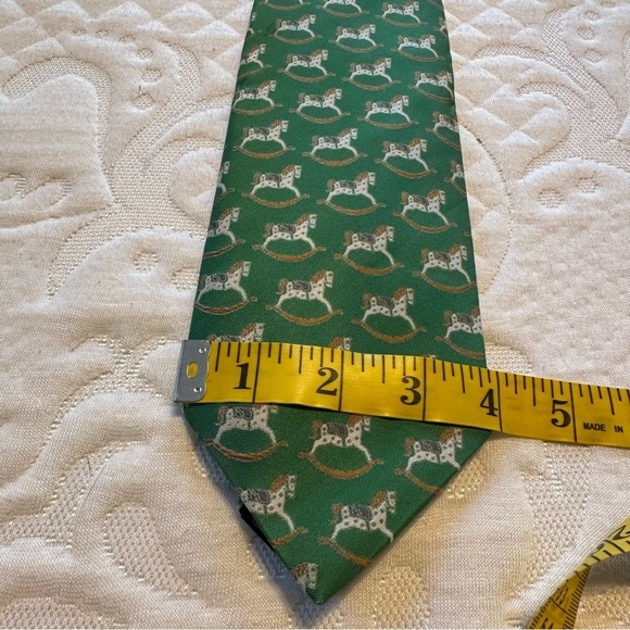 Cornelia James Tie Green & Cream Toy Rocking Horses Polyester 54” x 3.75” - Picture 7 of 8